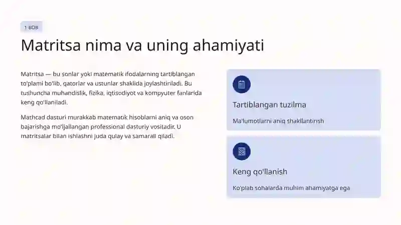 Mathcad dasturida Matritsa ustida amallarni hisoblash 2