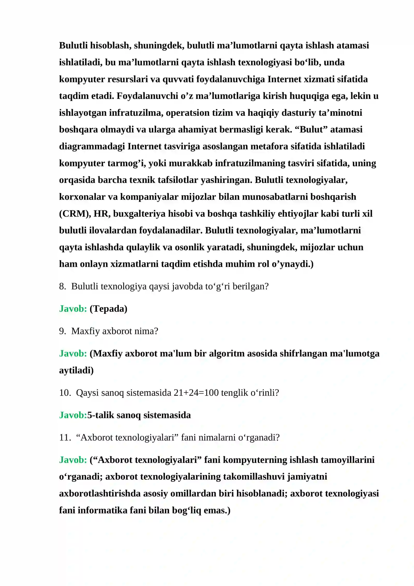TEST.ARGOS.UZ PLATFORMASIDAGI SAVOLLAR 2