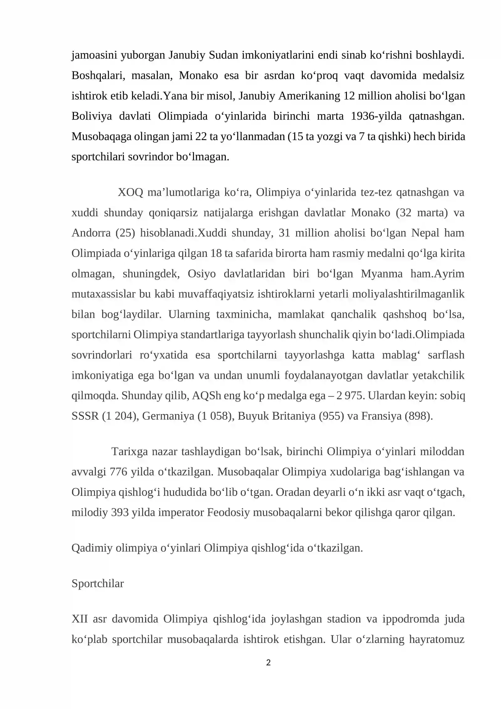 Olimpiya o‘yinlari tarixi 2
