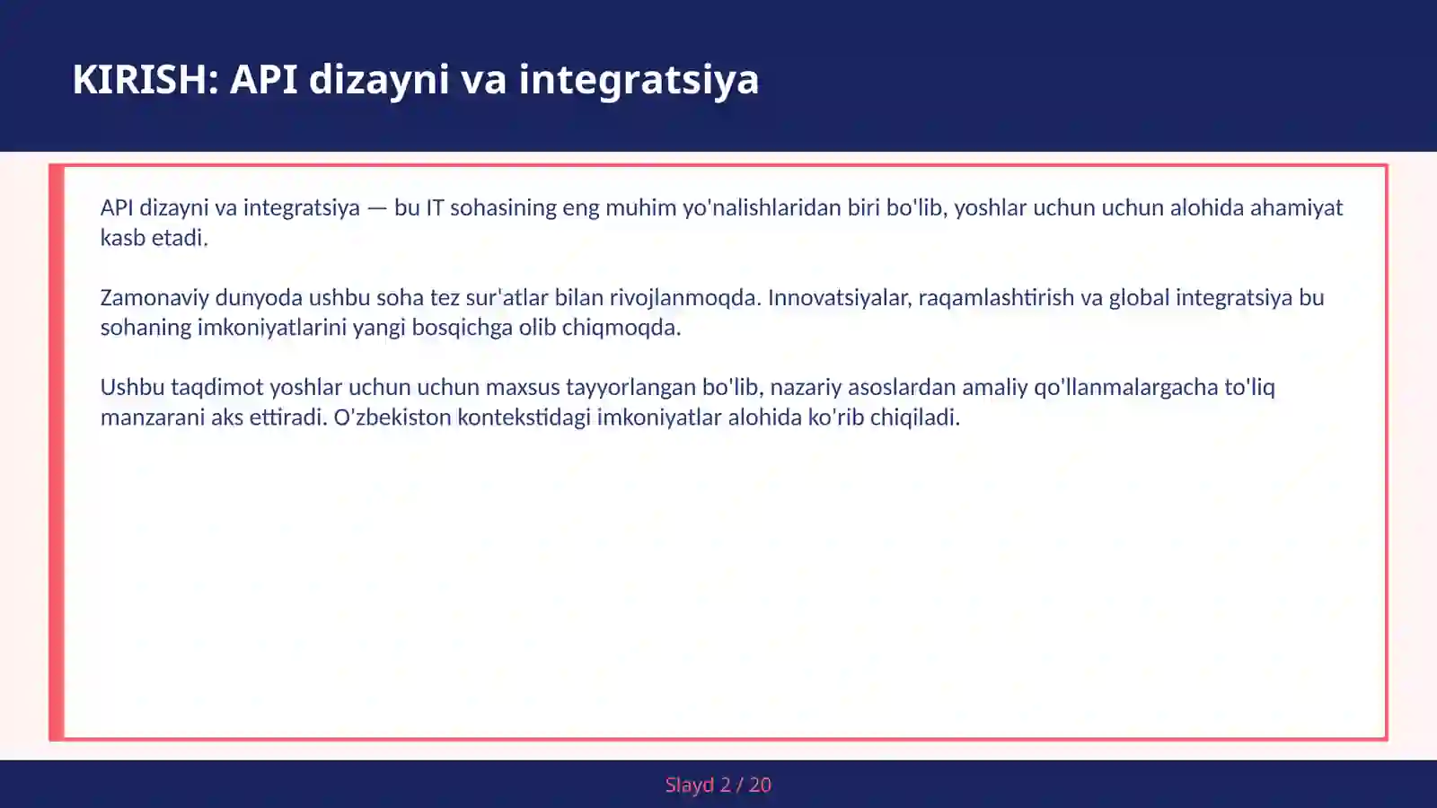 API DIZAYNI VA INTEGRATSIYA 2