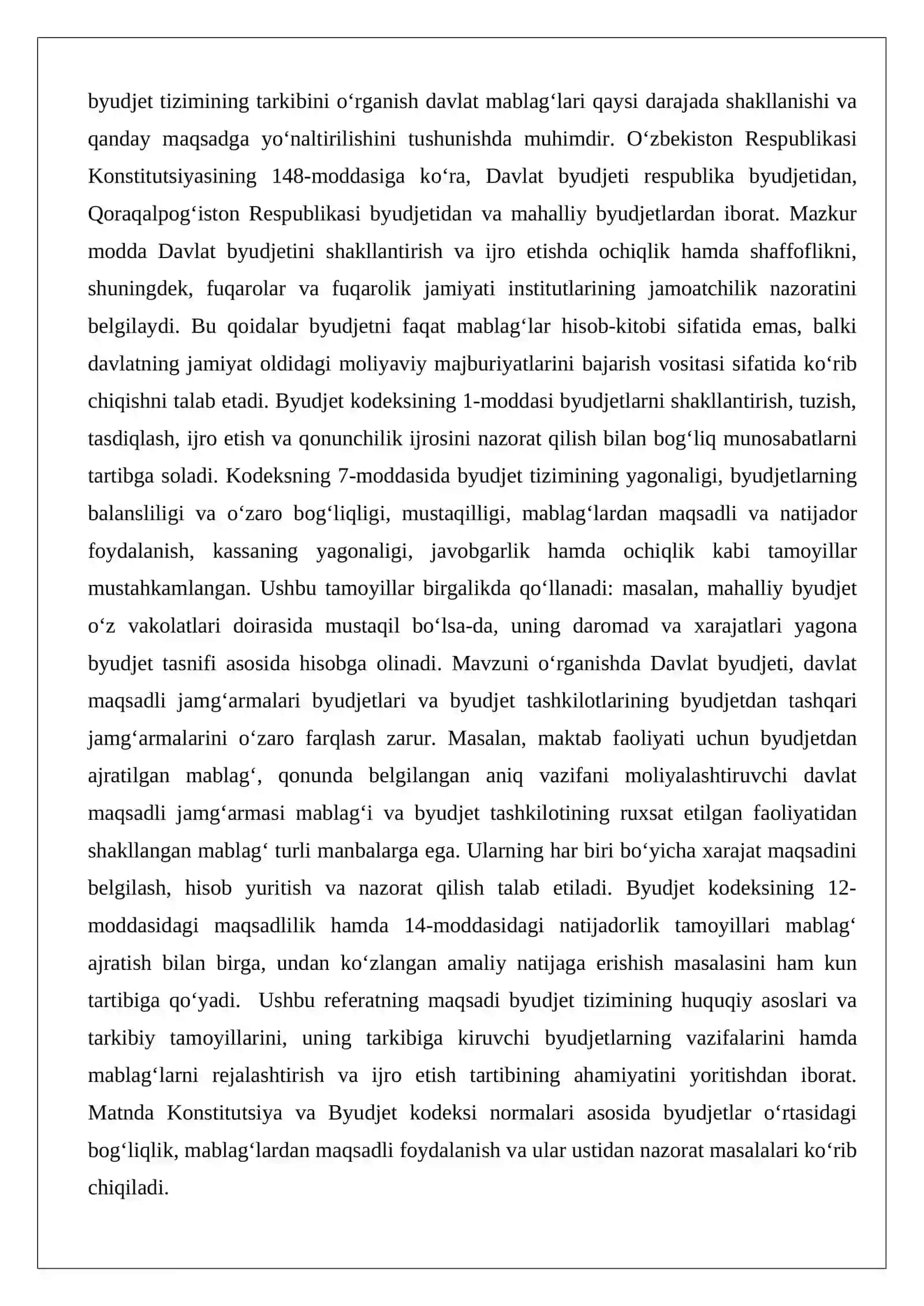 Byudjet tizimining tarkibiy tamoyillari, byudjet tizimi byudjetlari 2