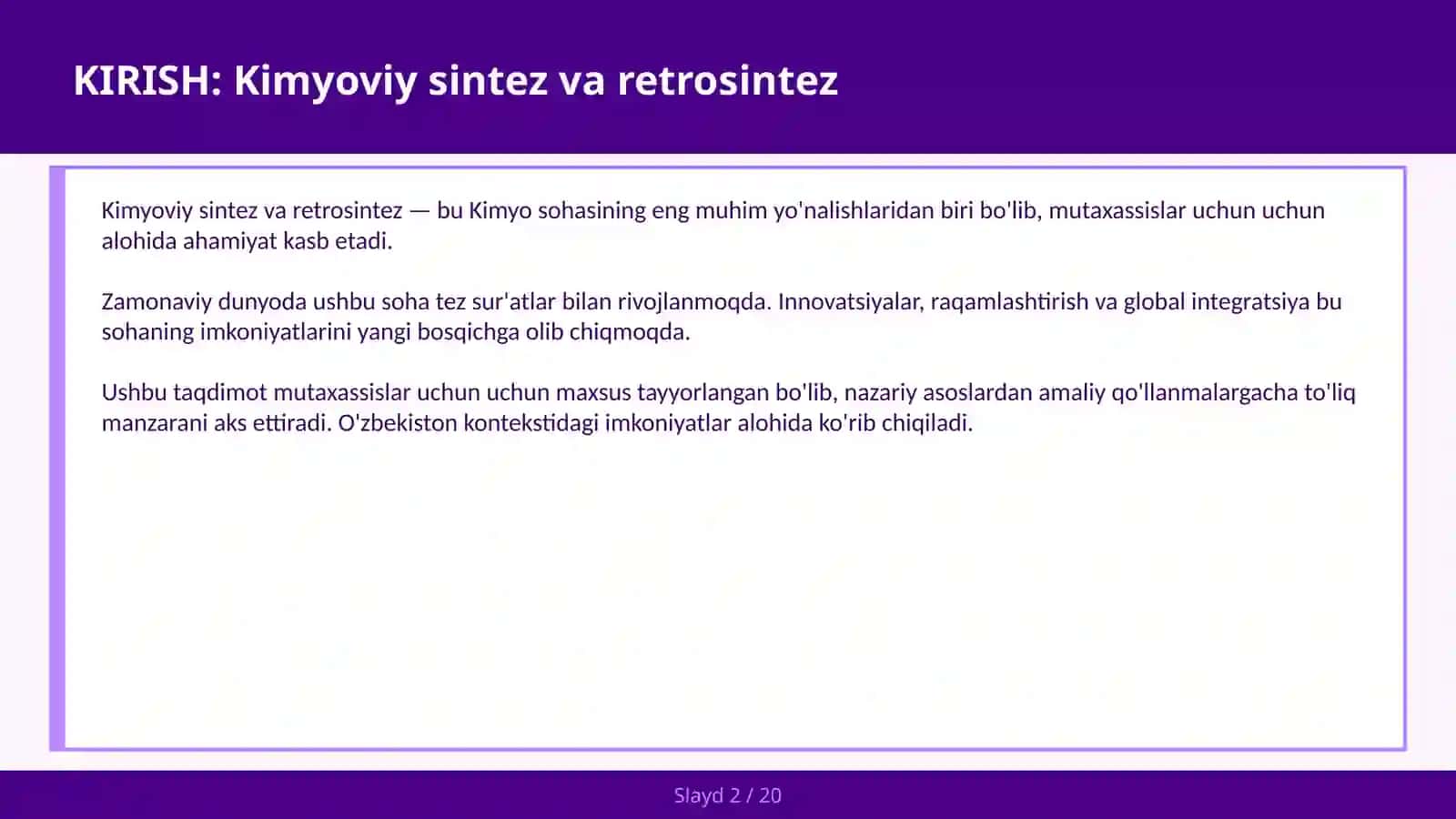 KIMYOVIY SINTEZ VA RETROSINTEZ 2