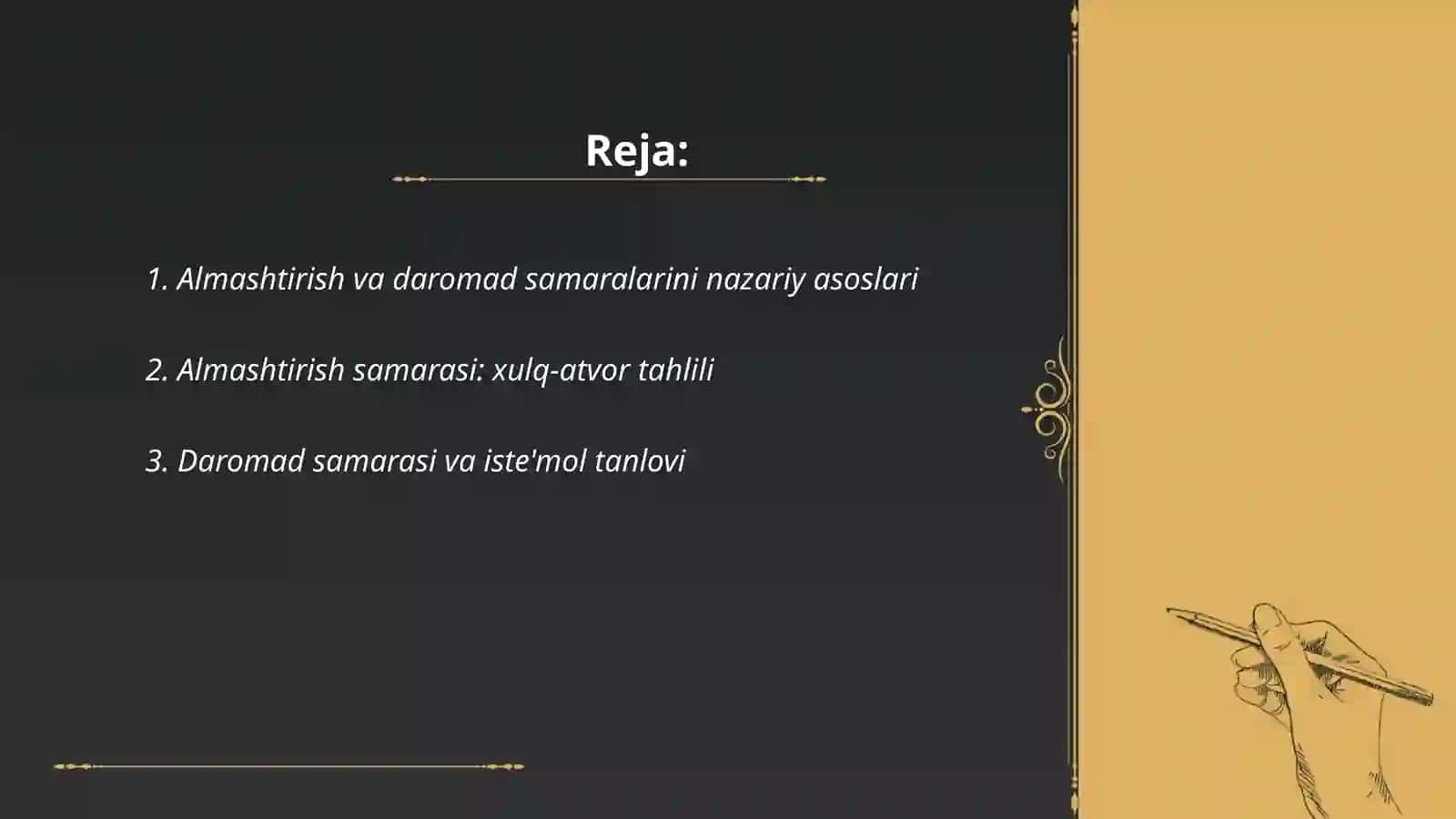 Almaştiriş samarasini va daromad samarasini amalda qo’llash 2