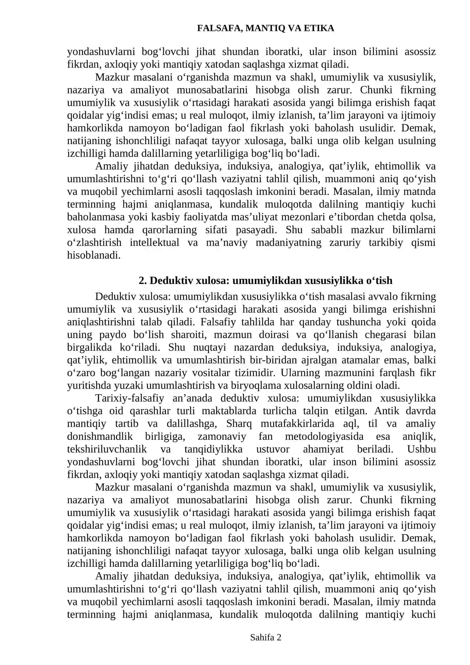 DEDUKSIYA, INDUKSIYA VA ANALOGIYA ASOSIDA XULOSA CHIQARISH 2