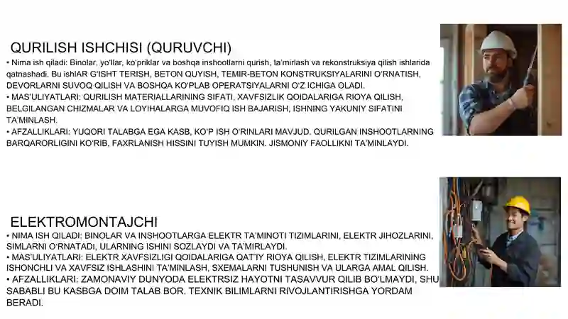 Ishchi kasblar sohasiga oid kasblar 2