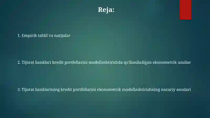 Tijorat banklarining kredit portfelini ekonometrik modellashtirish 2