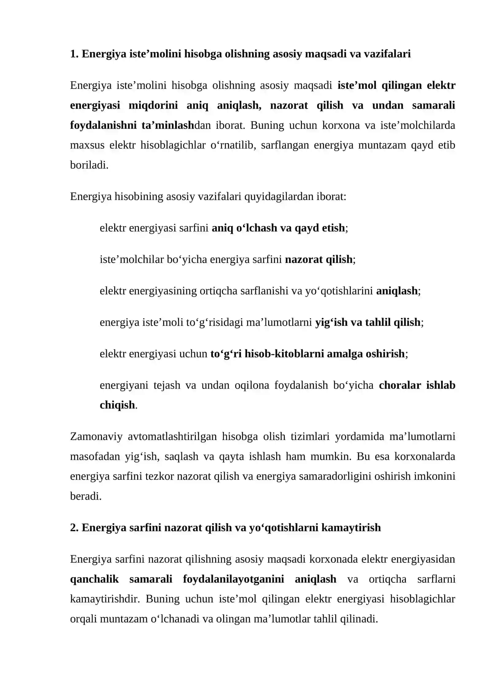 Energiya istemolini hisobga olishning maqsadlari 2