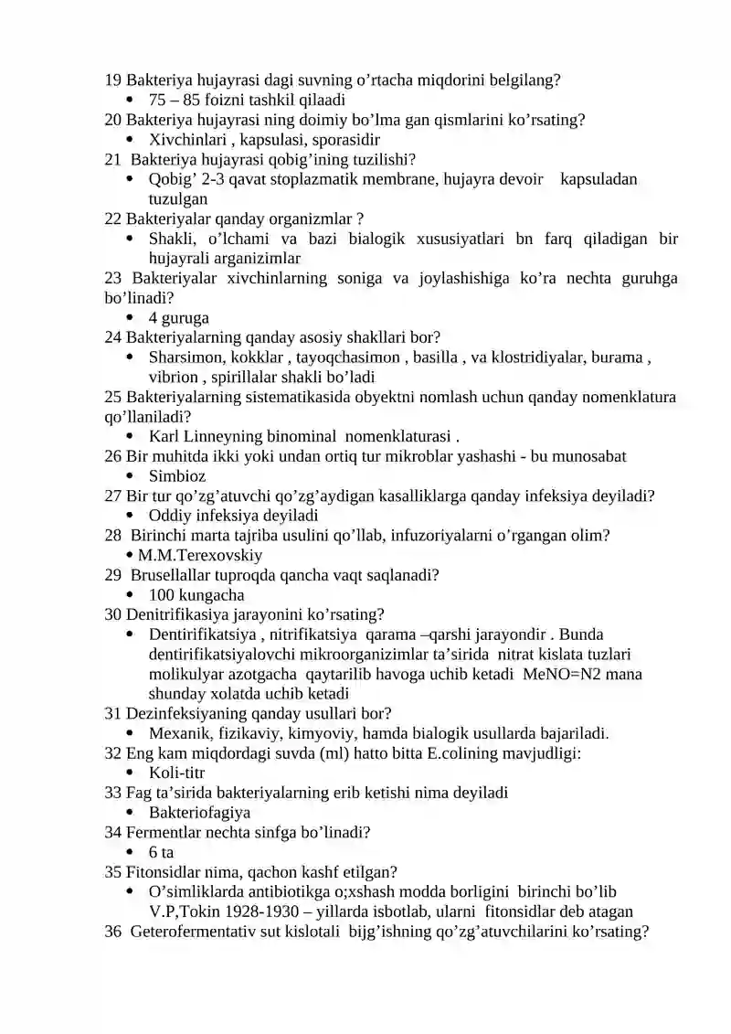 MIKROBIOLOGIYA FANIDAN TEST SAVOLLARI 2