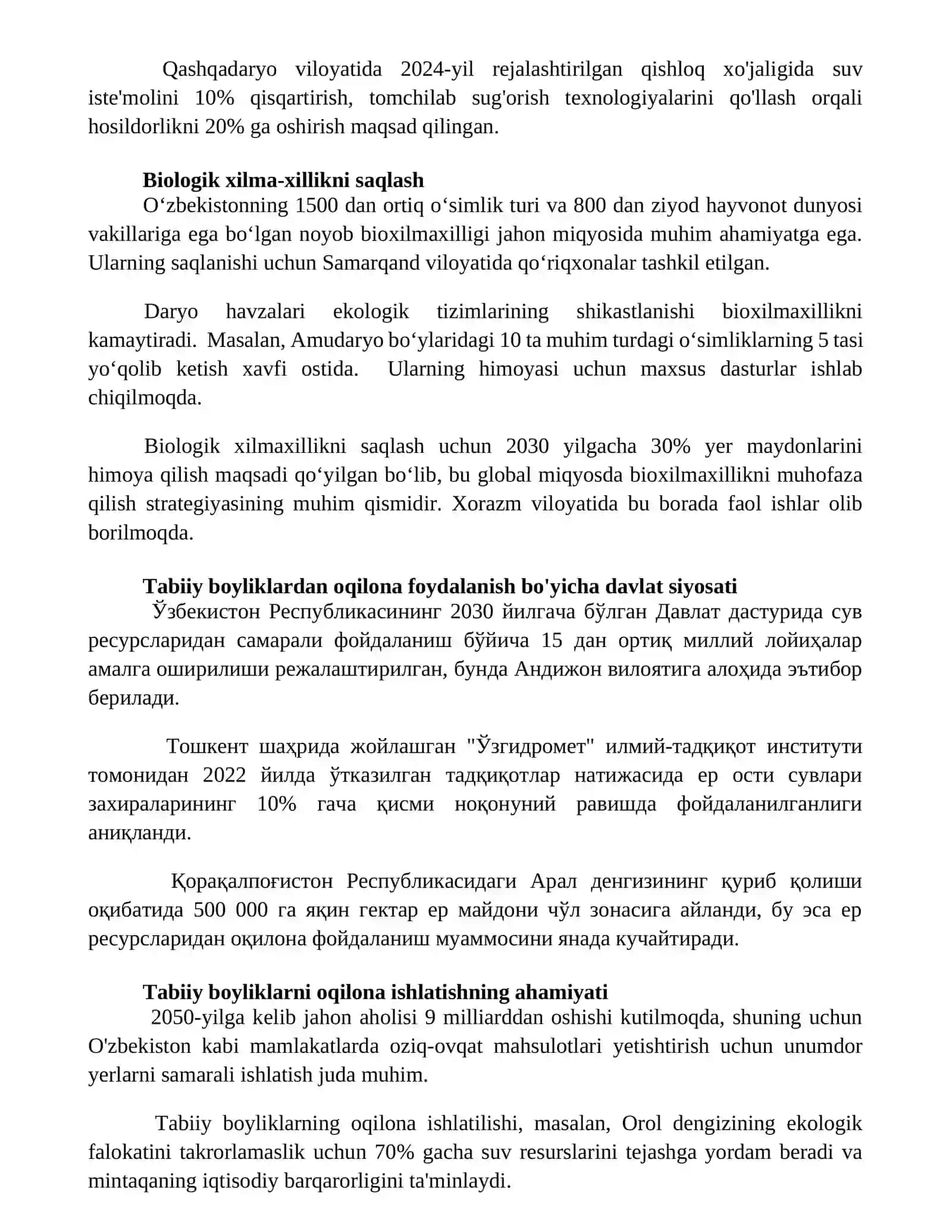 Tabiiy resurslardan oqilona foydalanish 2
