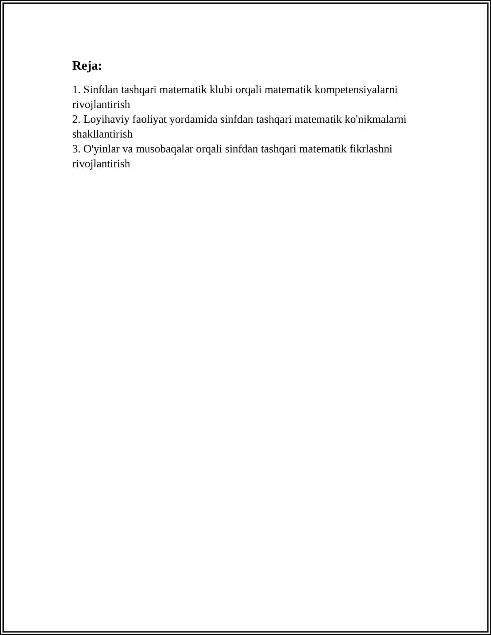 SINFDAN TASHQARI ISHLAR ORQALI MATEMATIK KOMPETENSIYALARNI RIVOJLANTIRISH 2