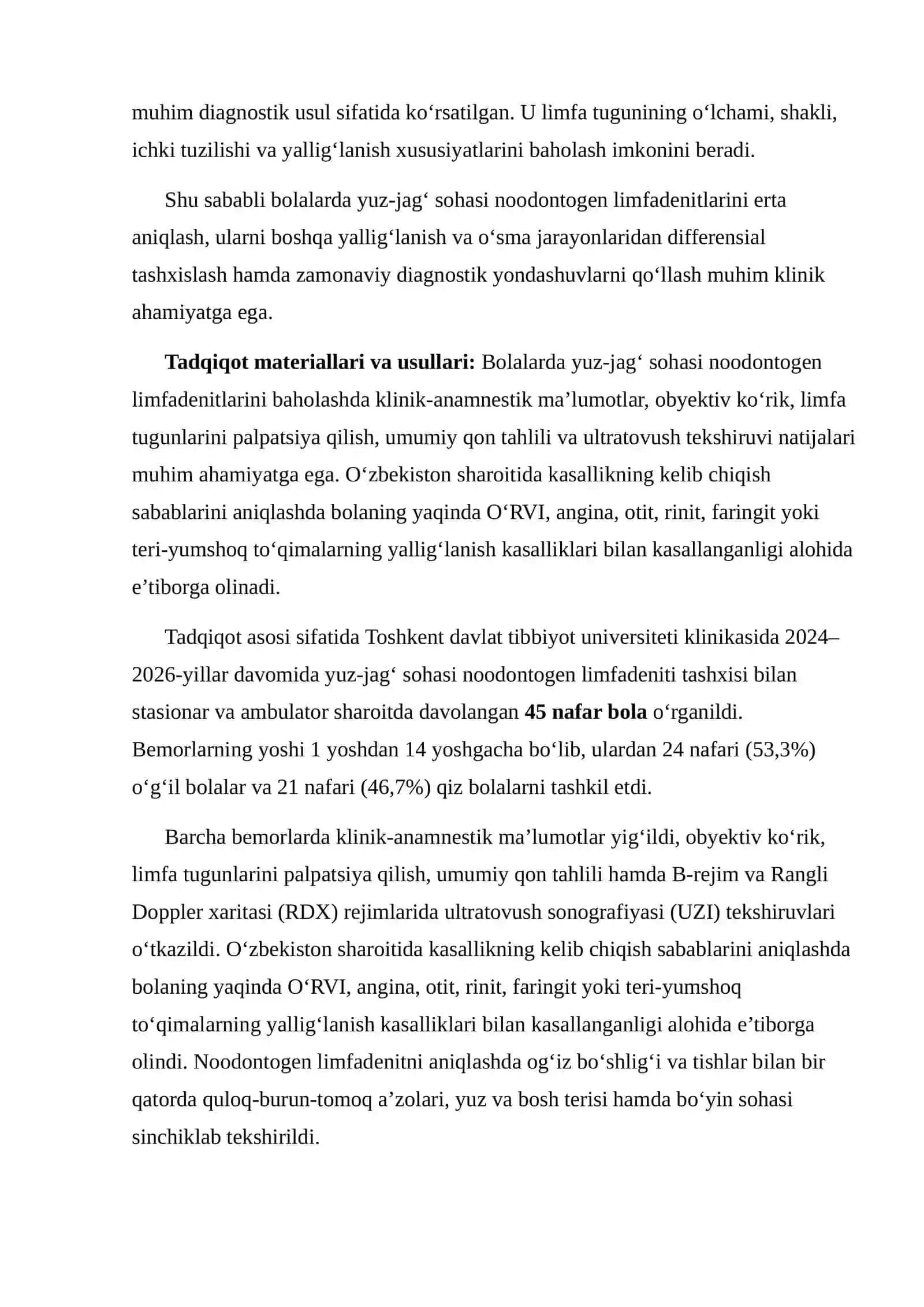 BOLALARDA YUZ-JAG‘ SOHASI NOODONTOGEN LIMFADENITLARINING KLINIK KECHISHI VA TASHXISLASH XUSUSIYATLARI 2