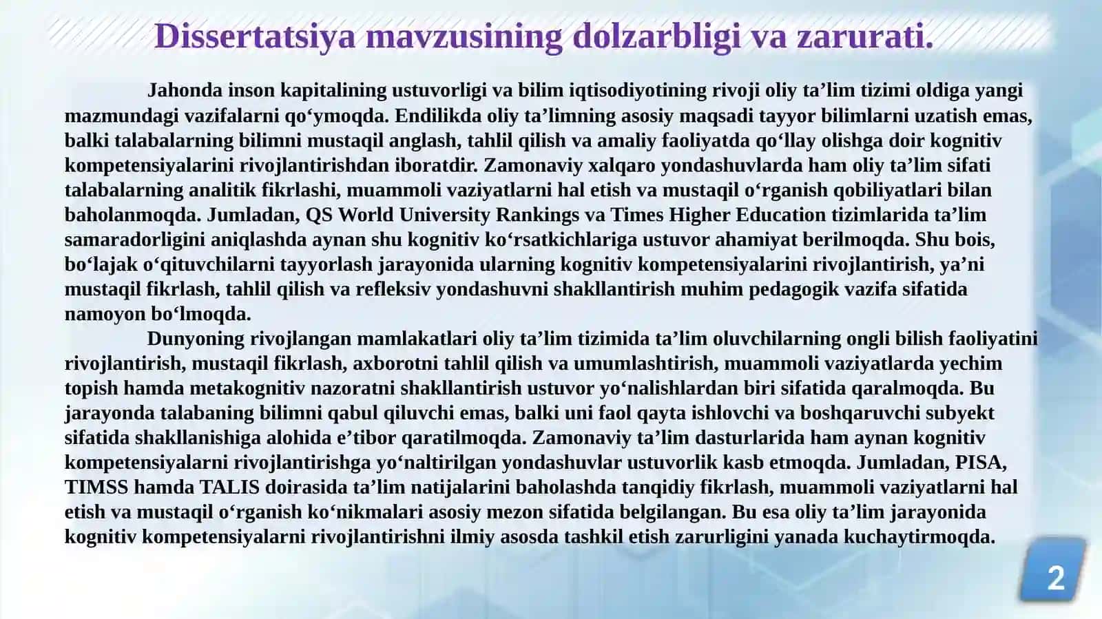 Taʼlimtarbiyanazariyasi va metodikasi boʻyicha ilmiyrahbar: N.J.Abdullayeva 2