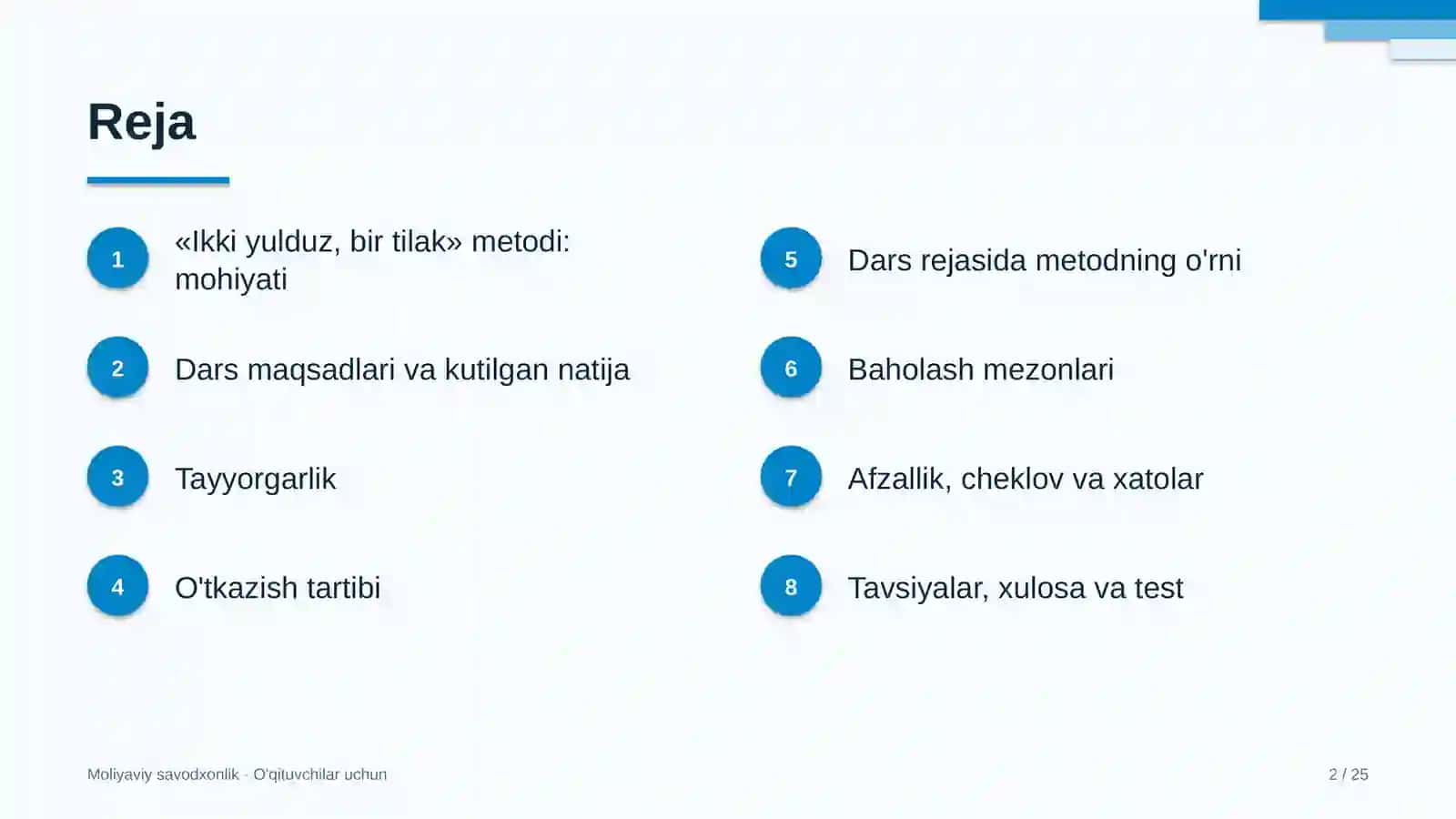 moliyaviy savodxonlik darslarida ikki yulduz bir tilak metodidan foydalanish 6602 2
