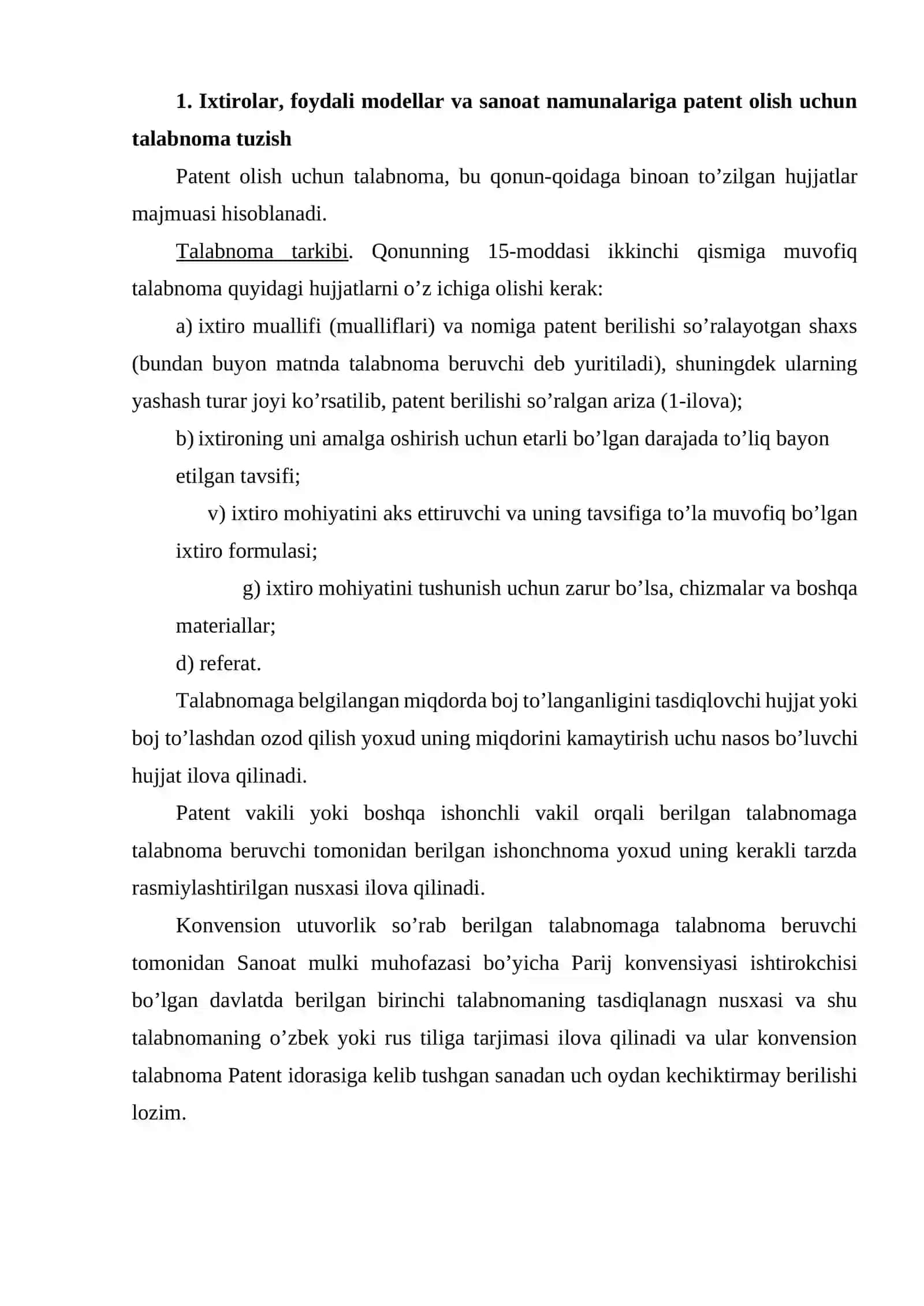 Patent olish uchun talabnoma tuzish 2