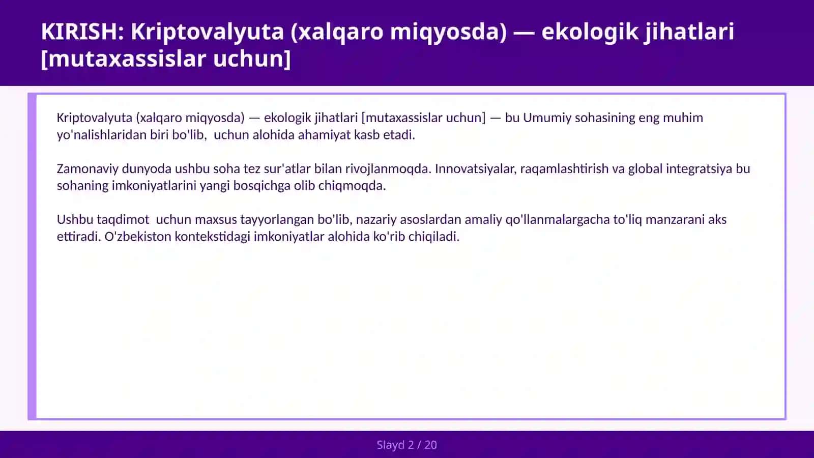 Kriptovalyuta (xalqaro miqyosda) — ekologik jihatlari [mutaxassislar uchun] 2