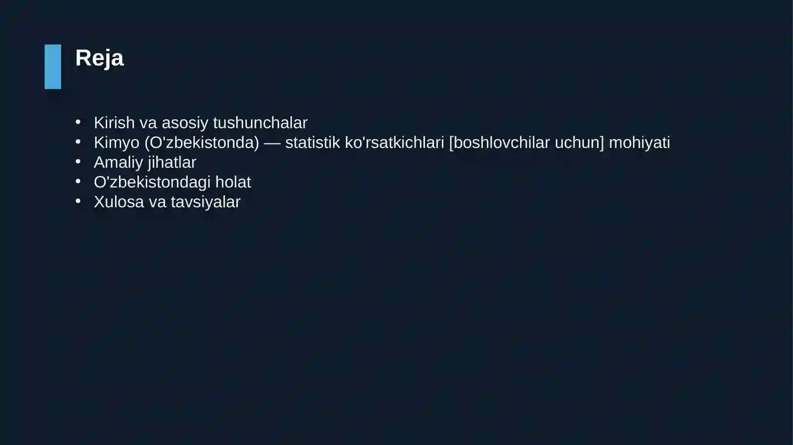 Kimyo (O'zbekistonda) — statistik ko'rsatkichlari [boshlovchilar uchun] 2