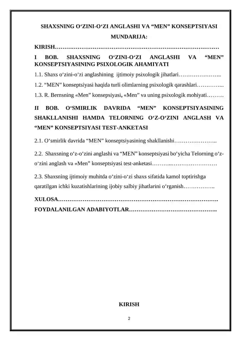SHAXSNING O‘ZINI-O‘ZI ANGLASHI VA “MEN” KONSEPTSIYASI 2