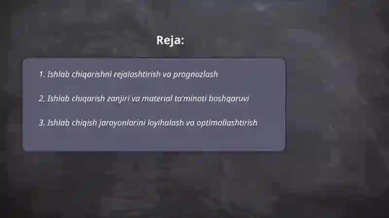 Ishlab chiqarishni tashkil etish va boshqarish 2