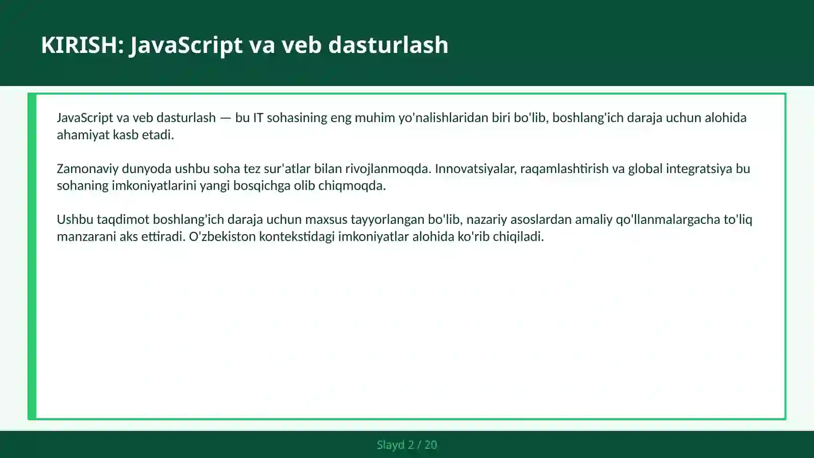 Javascript va Veb Dasturlash: DOM, ES6+ 2