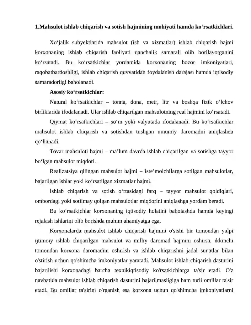 Mahsulot ishlab chiqarish va sotish hajmi tahlili 2