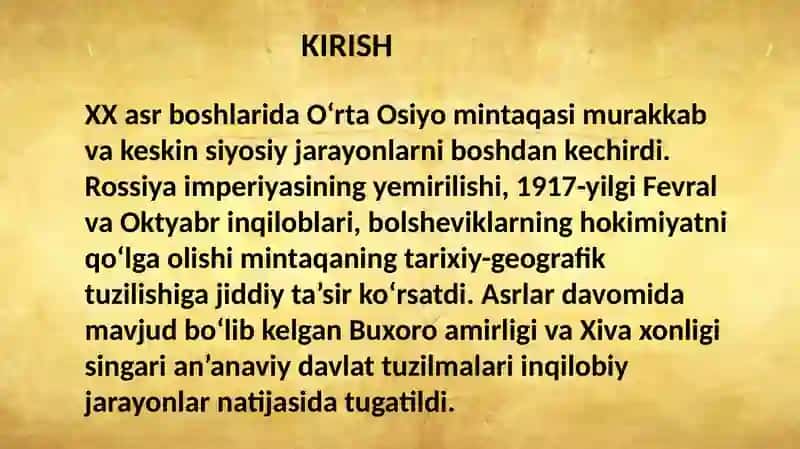 BXSR va XXSRning tashkil topishi. 1921–1924-yillarda O‘rta Osiyo tarixiy geografiyasi 2