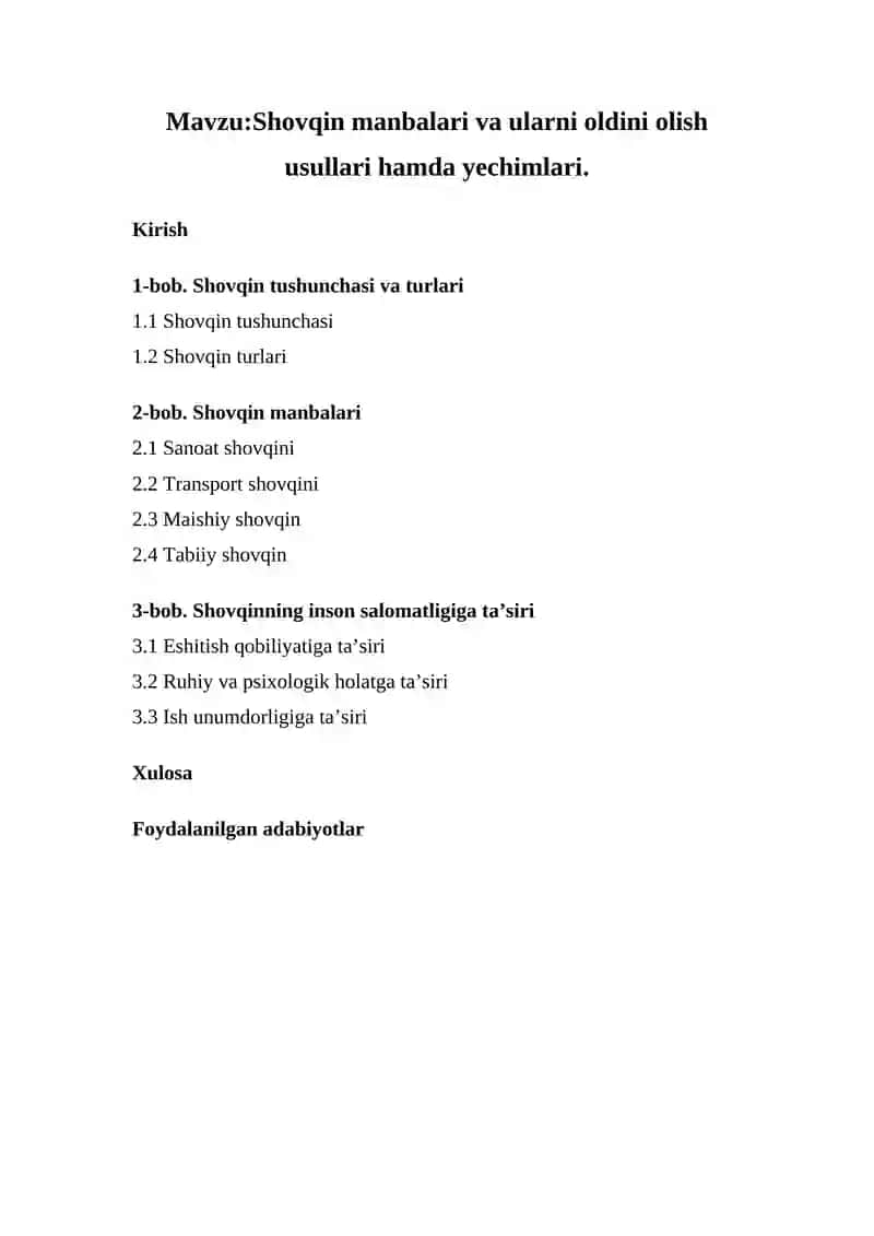 Shovqin manbalari va ularni oldini olish usullari hamda yechimlari. 2