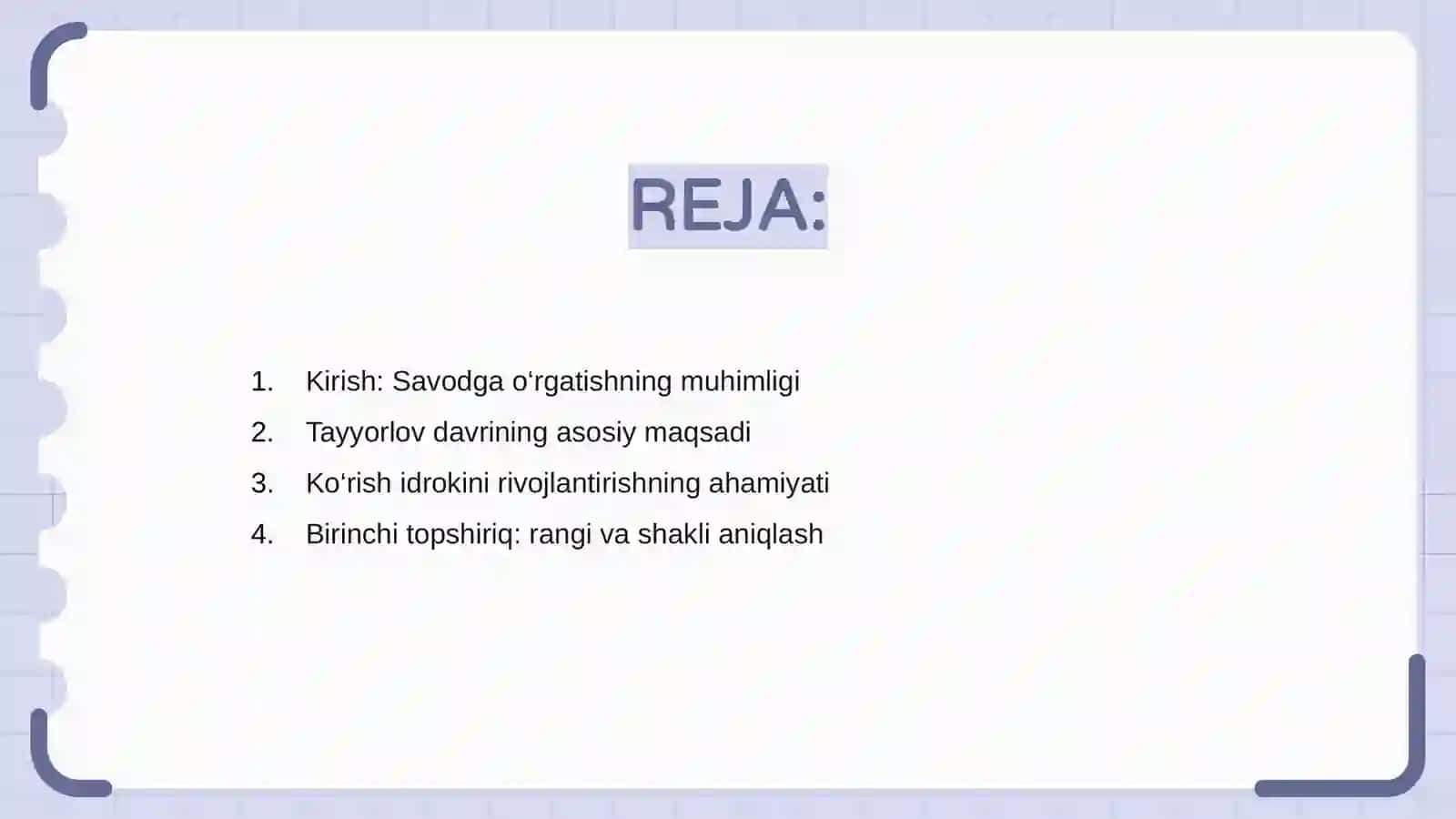 Savodga o‘rgatishga tayyorlov davrida ko‘rish idrokini rivojlantirish uchun topshiriqlar mazmuni 2