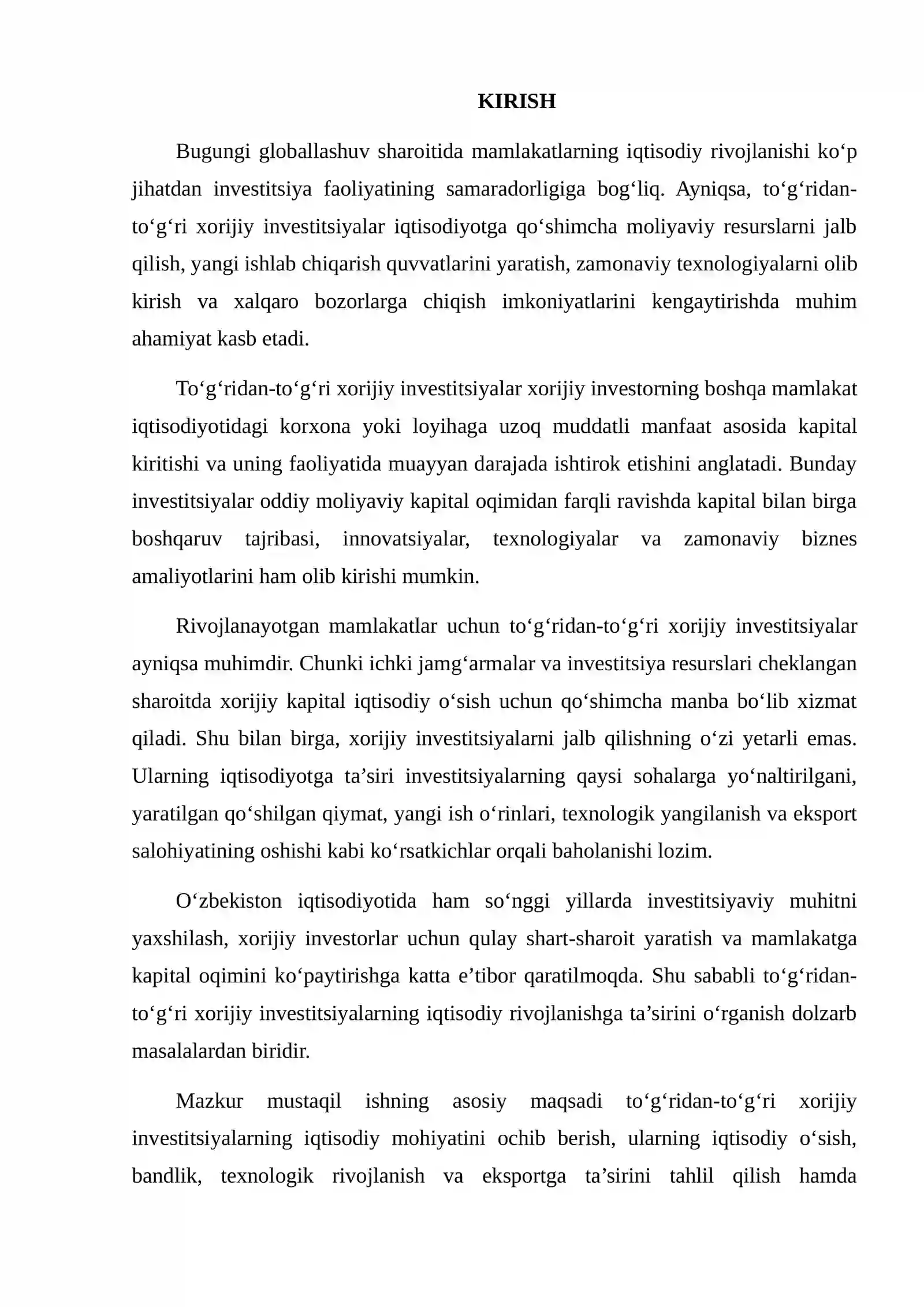 TO‘G‘RIDAN-TO‘G‘RI XORIJIY INVESTITSIYALARNING IQTISODIY RIVOJLANISHGA TA’SIRINI TAHLIL QILISH 2