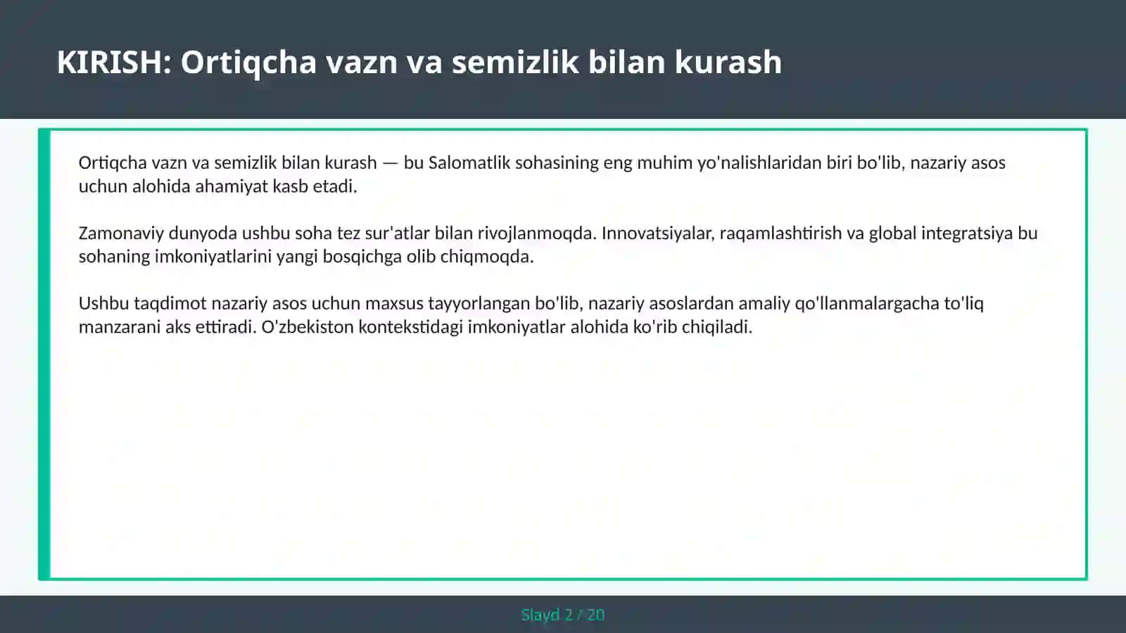 Ortiqcha vazn va semizlik bilan kurash 2