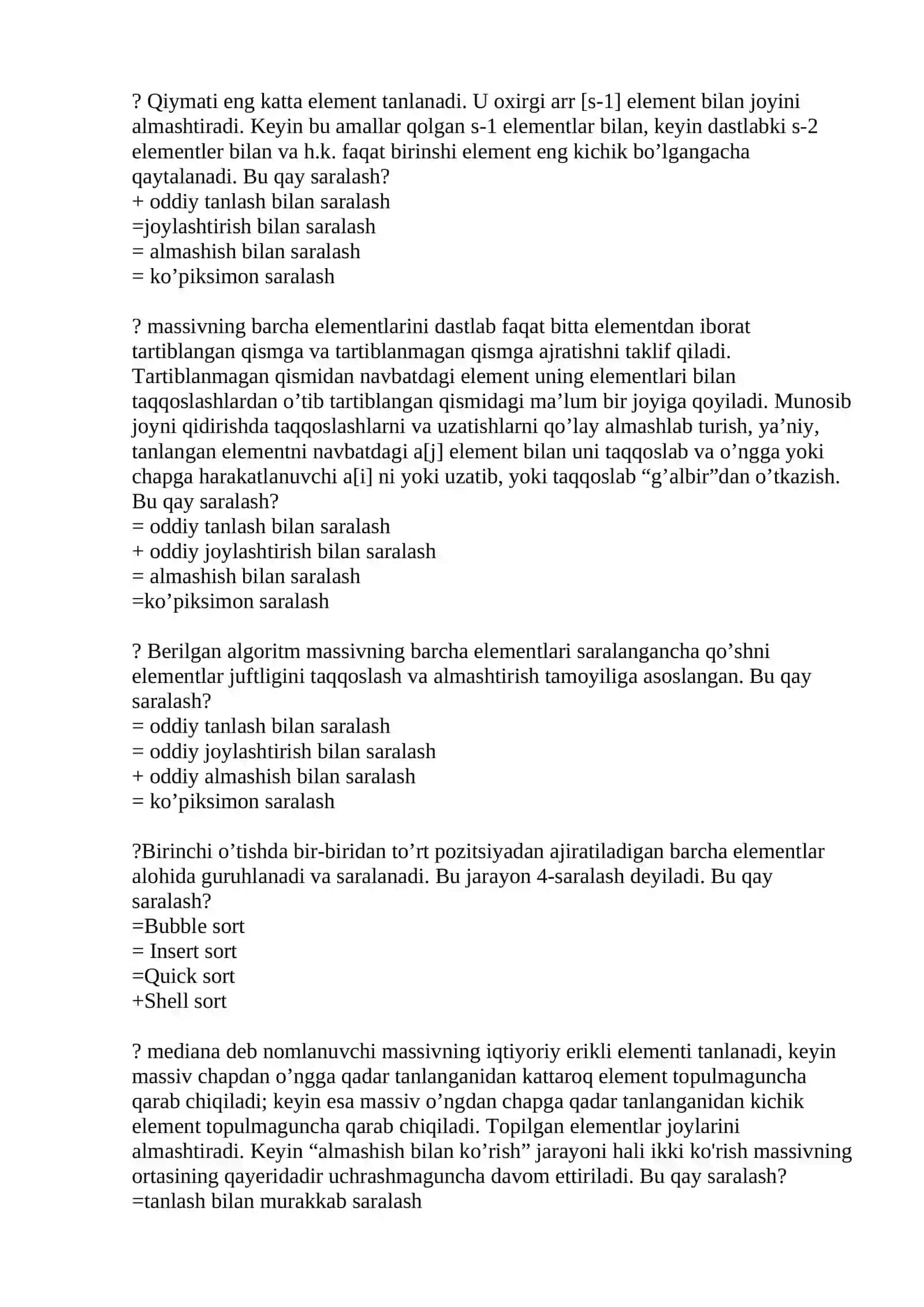Algoritmlash fanidan test 2