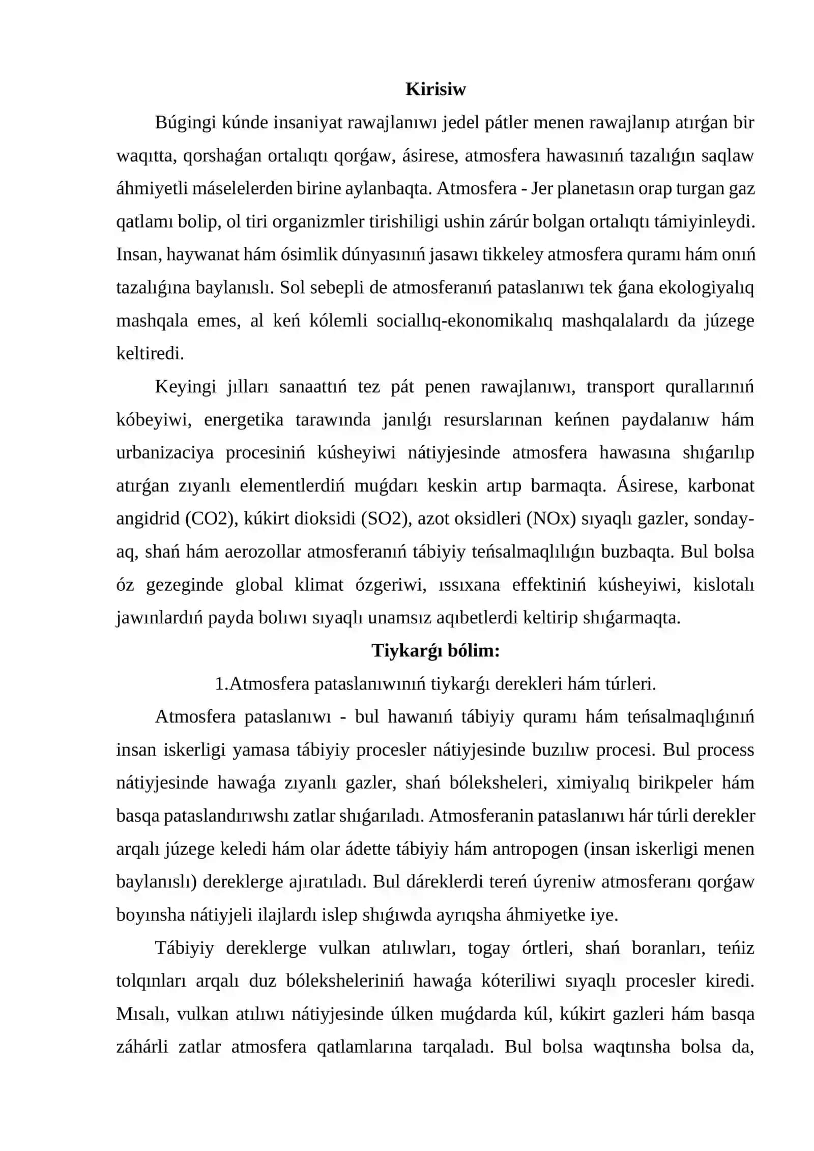 Atmosferanıń pataslanıwı nátiyjesinde júzege keletuǵın sociallıq-ekonomikalıq zıyanlar 2