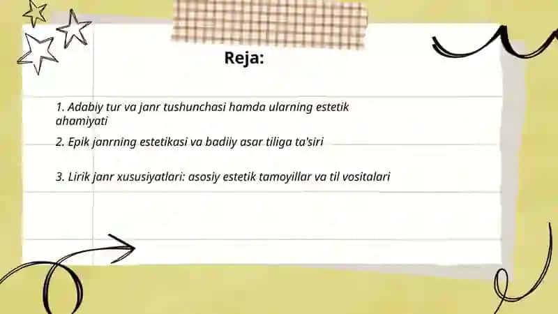 Adabiy tur va janri estetikasi badiiy asar tili 2