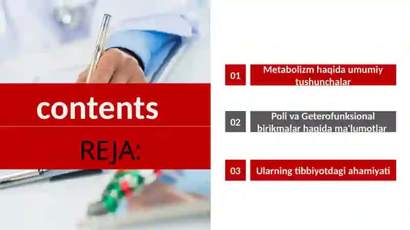 Metabolizm haqida umumiy tushunchalar, biokimyo, tibbiy kimyo 2