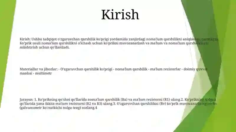 O'Zgaruvchan To'K Ko'Prigi Yordamida Noma'Lum Qarshilikni Aniqlash Mirhoji 2