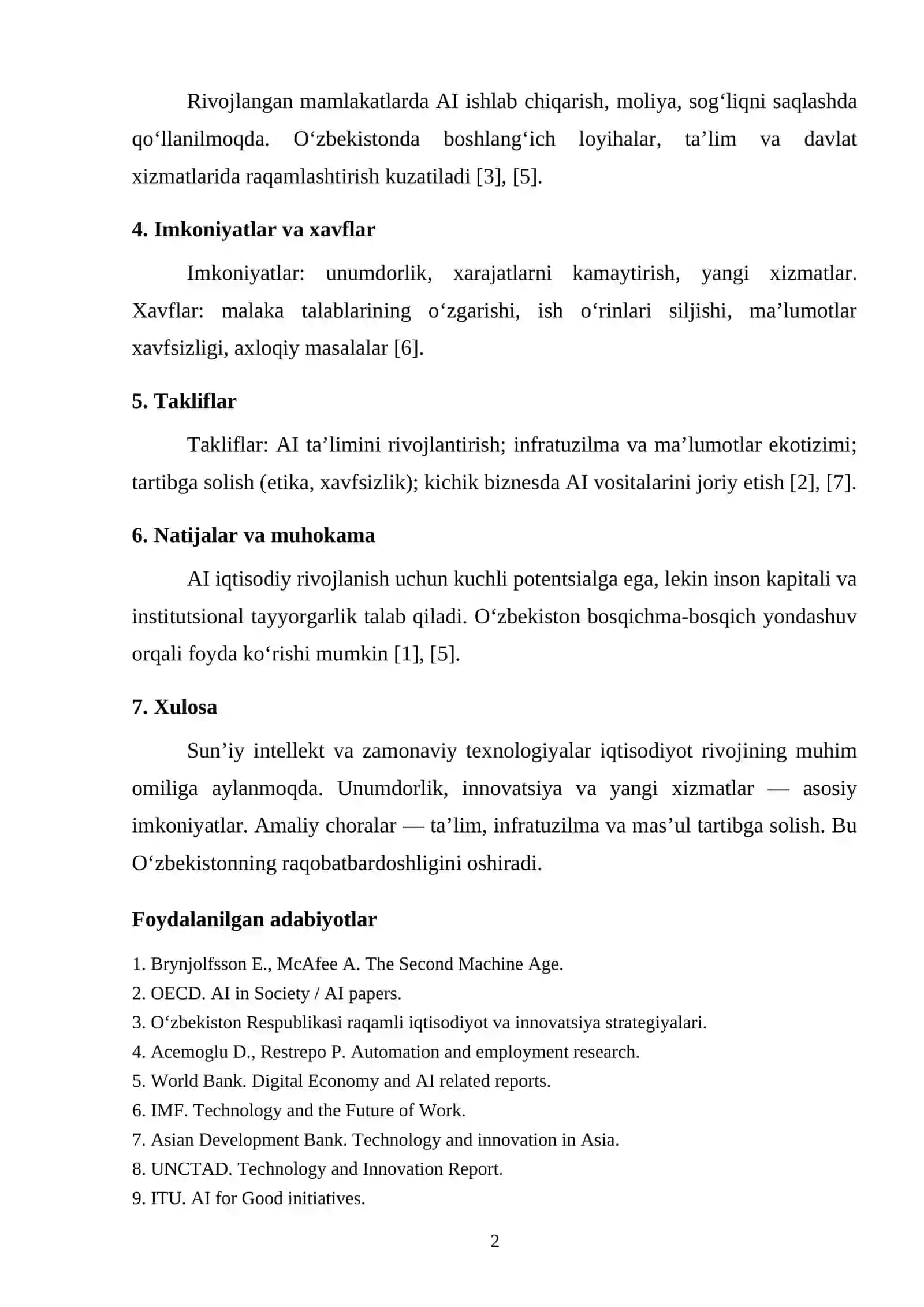 SUN’IY INTELLEKT VA ZAMONAVIY TEXNOLOGIYALARNING IQTISODIYOT RIVOJIGA TA’SIRI 2
