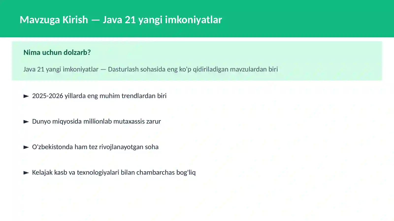 Java 21 yangi imkoniyatlar 2