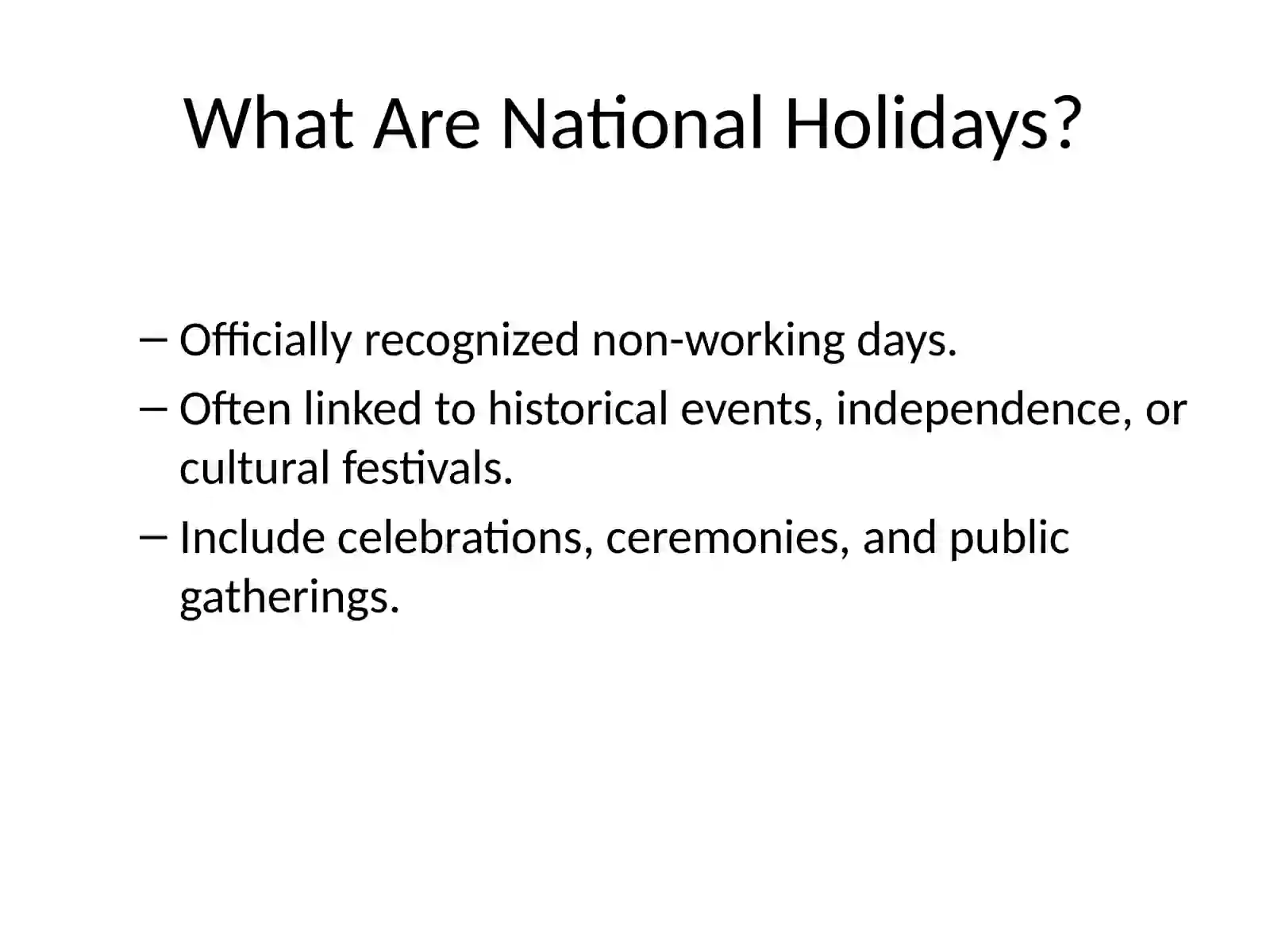 National Holidays: Overview 2