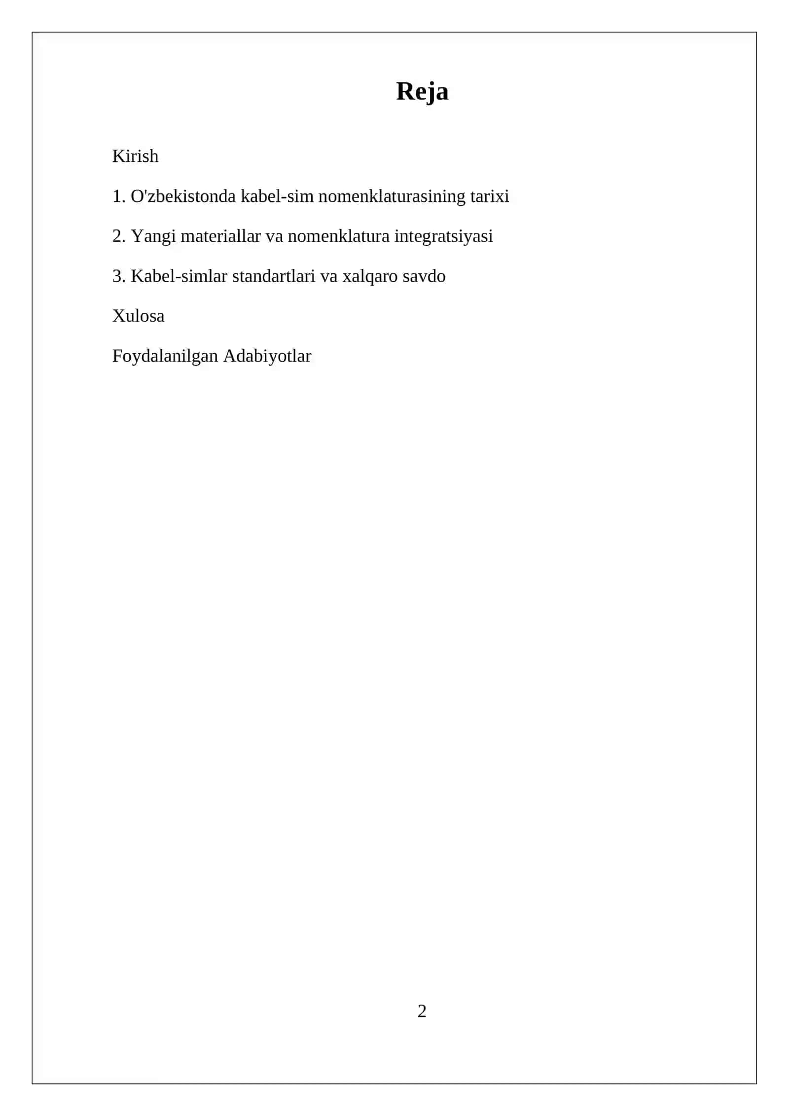 Kabel-sim maxsulotlarining nomenklaturasi 2