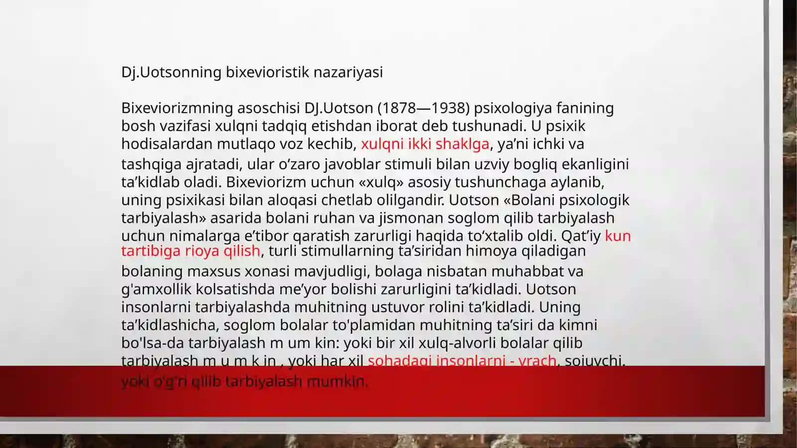 Uotsonning bexevioristik nazariyasi 2