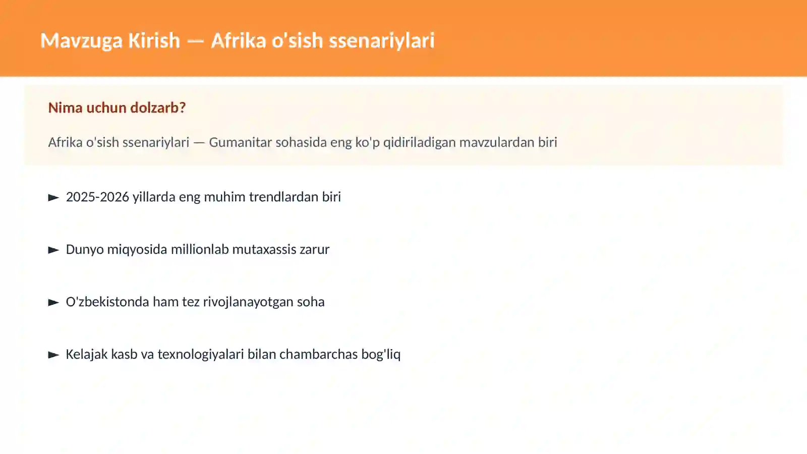 Afrika o'sish ssenariylari 2