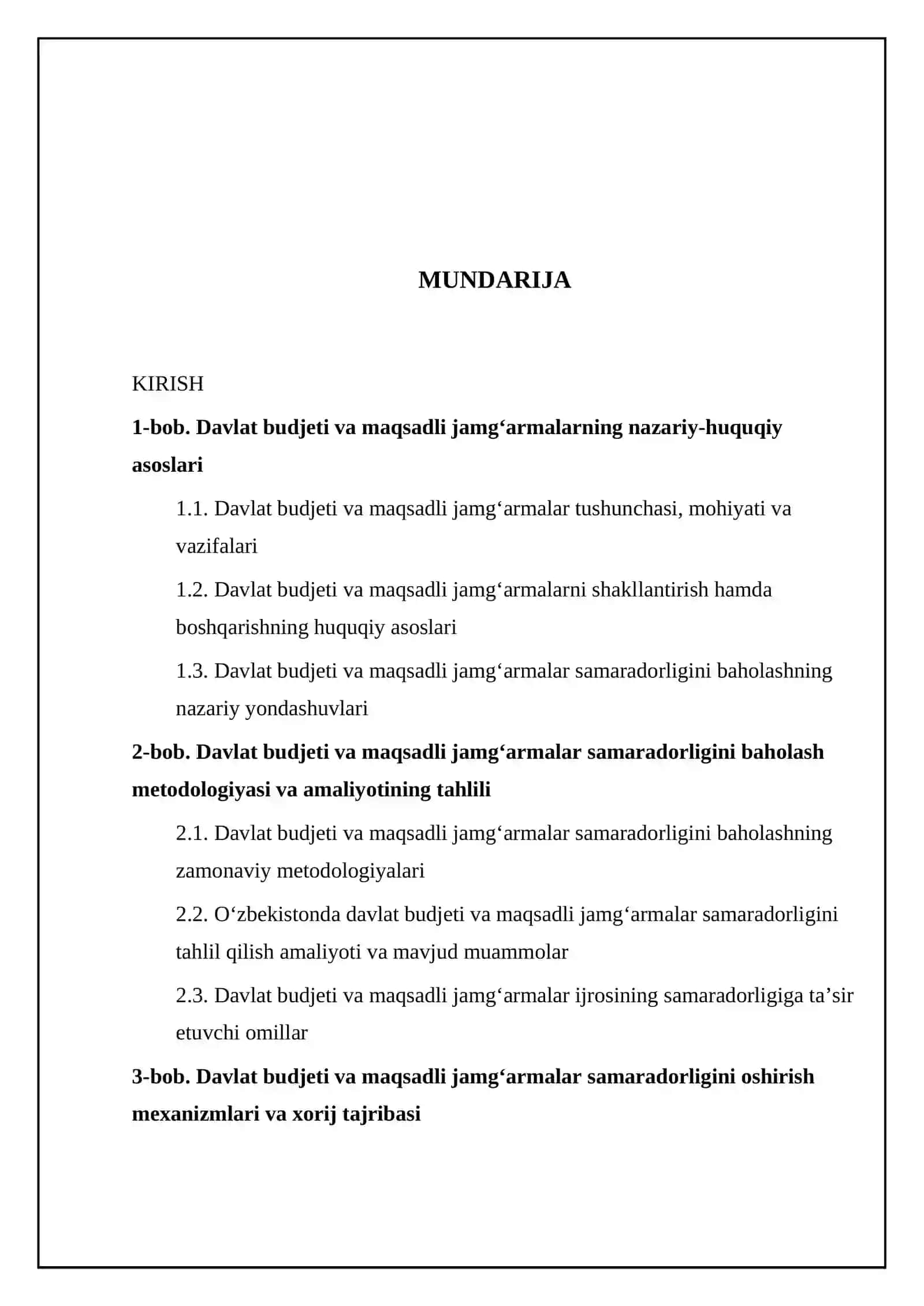 Davlat budjeti va maqsadli jamg’armalar samaradorligini oshirish mexanizmlari 2