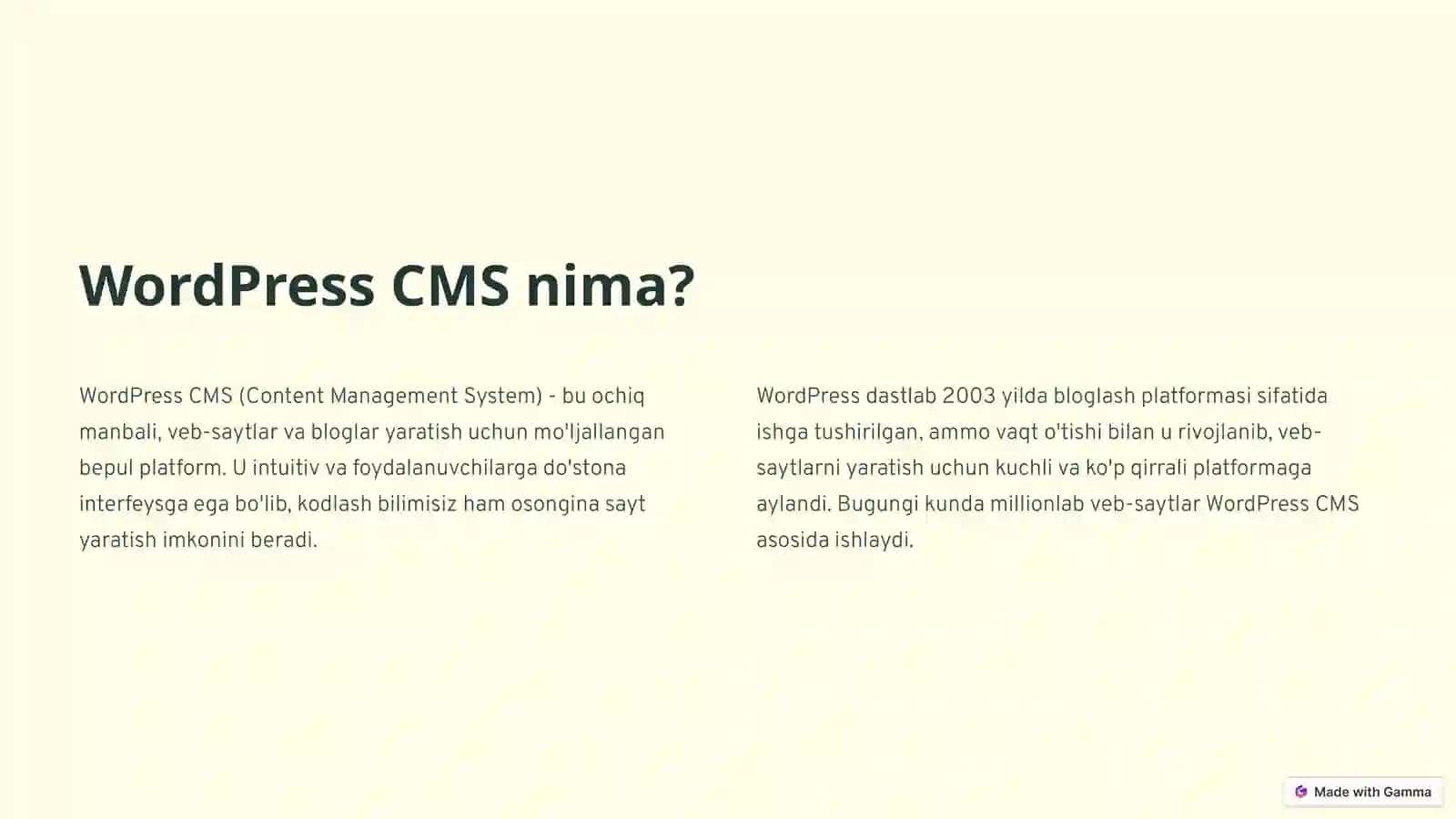 WordPress CMS bilan ishlash va qo'llanilishi 2