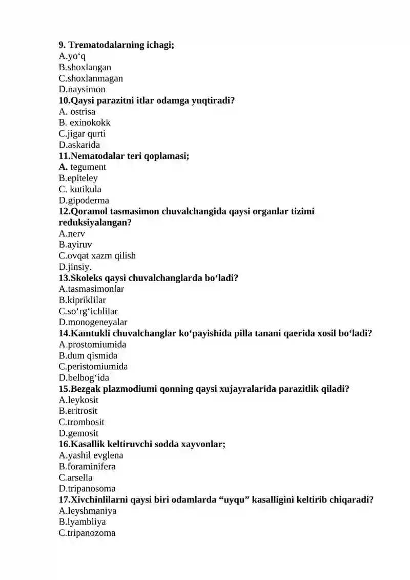 TIBBIIY BIOLOGIYA FANIDAN TEST TOPShIRIQLARI 2