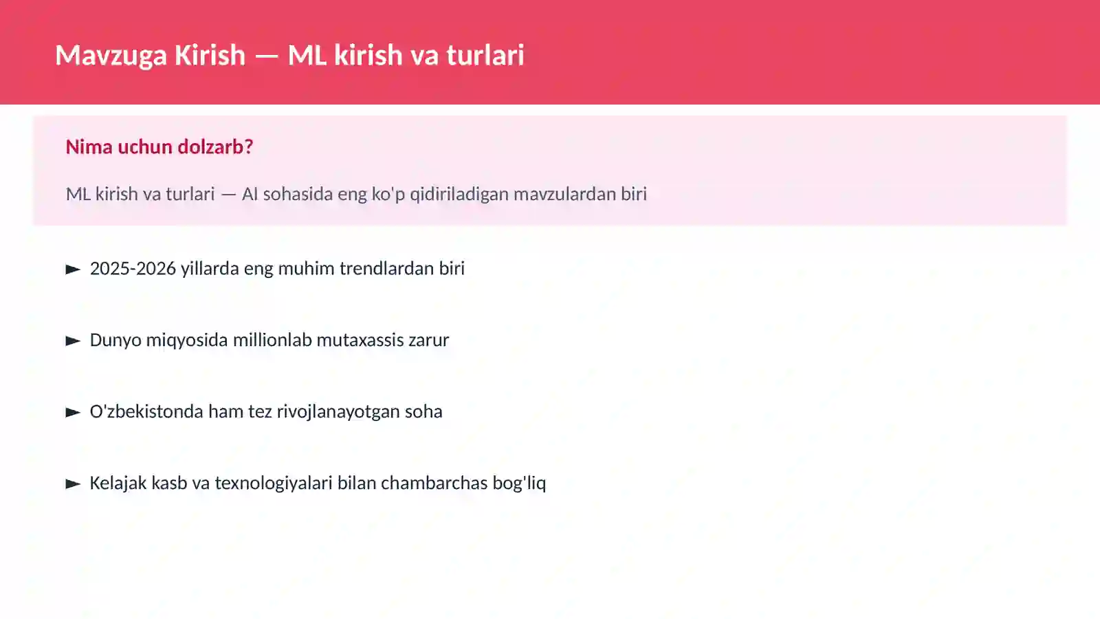 ML kirish va turlari 2