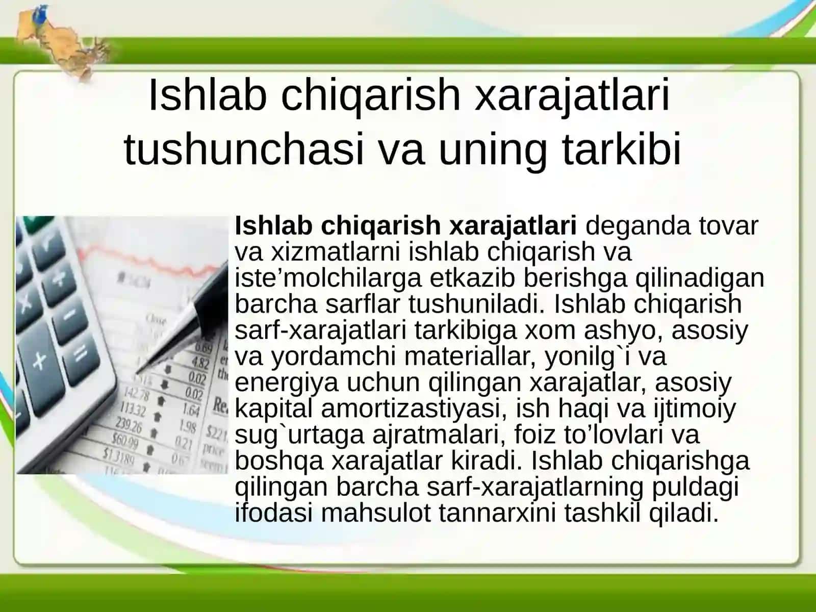 Ishlab chiqarish xarajatlari tushunchasi va uning tarkibi, turlari 2