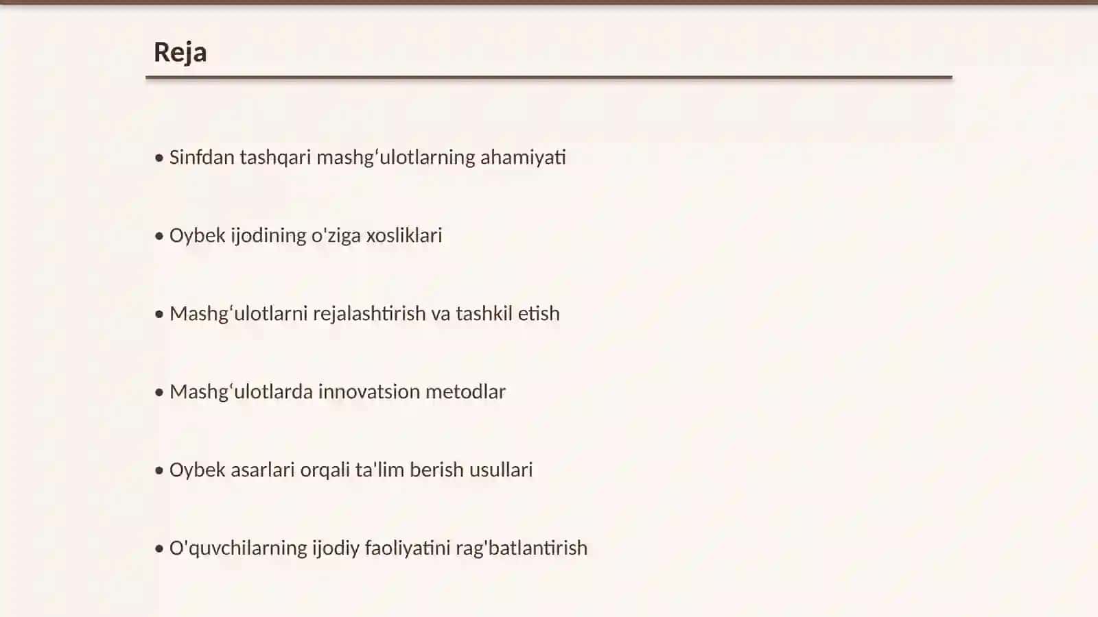 Sinfdan tashqari mashgʻulotlarni tashkil etish va oʻtkazish metodikasi (Oybek ijodi misolida) 2