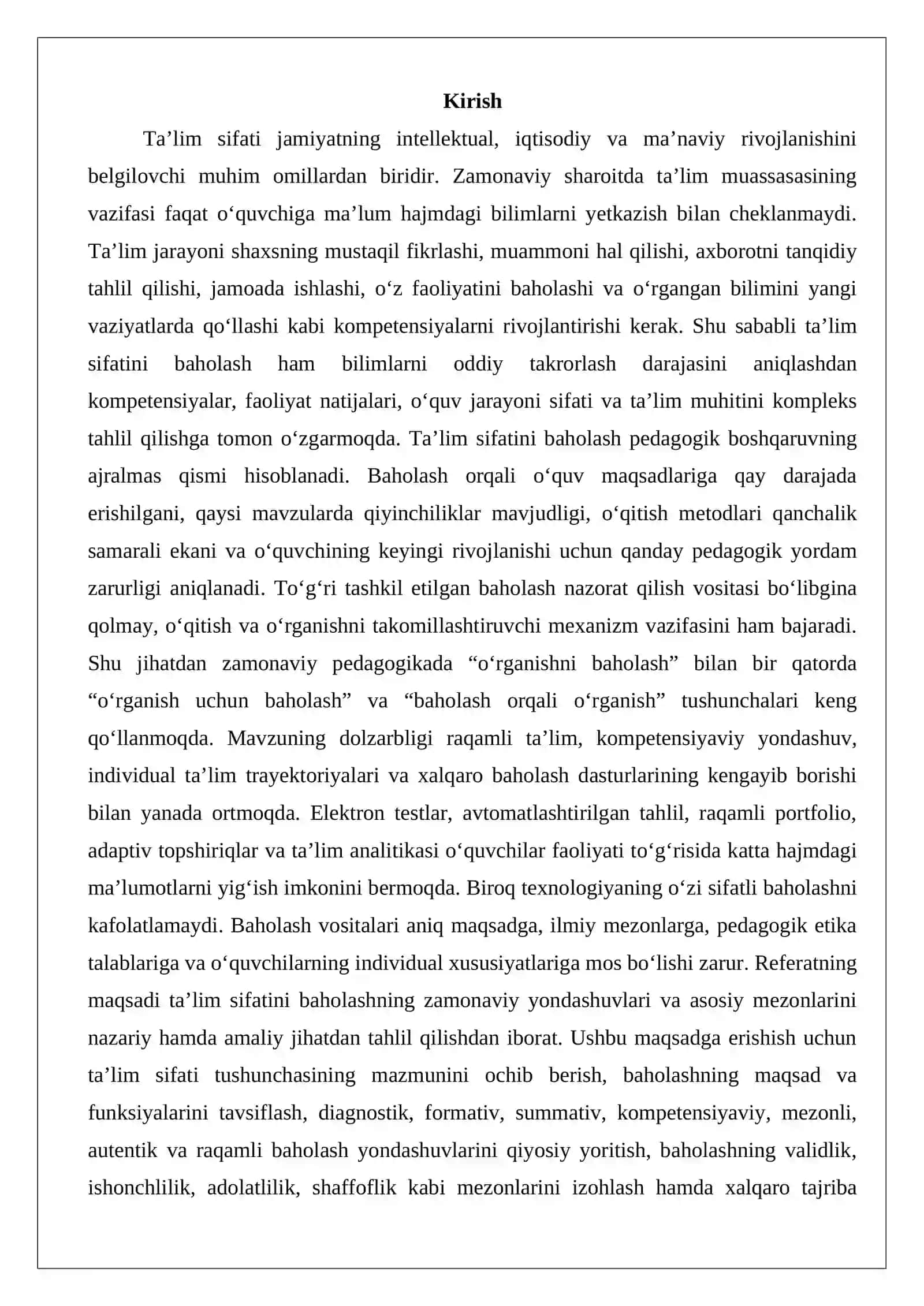 Ta'lim sifatini baholashning zamonaviy yondashuvlari va mezonlari 2