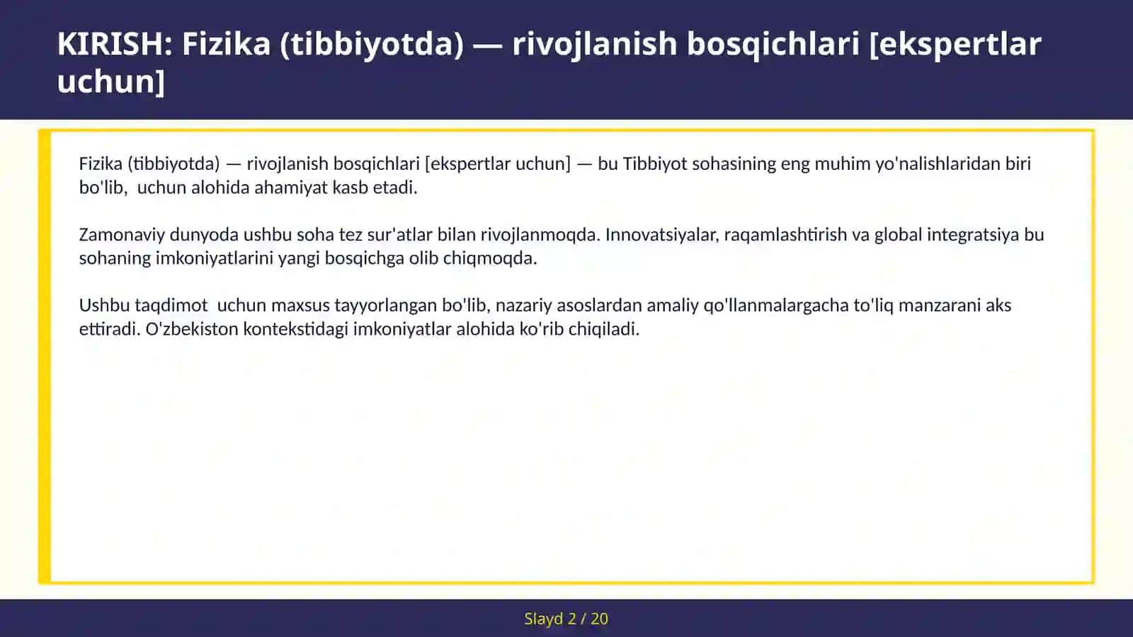 Fizika (tibbiyotda) — rivojlanish bosqichlari [ekspertlar uchun] 2