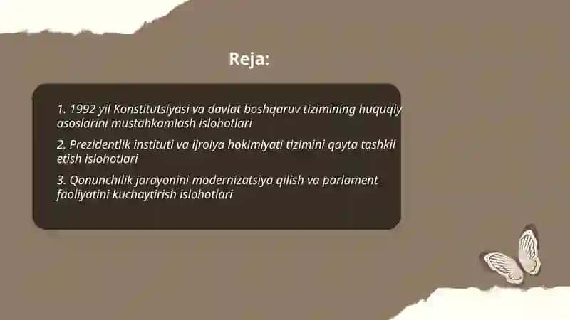 Mustaqillik yillarida davlat boshqaruv tizimida amalga oshirilgan islohotlar 2