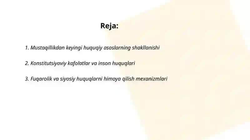 Oʻzbekistonda inson huquqlari va erkinliklari kafolatining yaratilishi 2